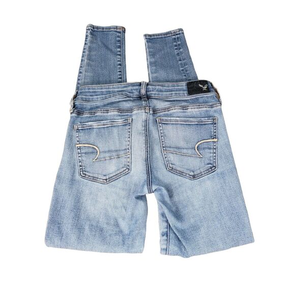 American Eagle Jeans 4 Womens Super Stretch Jegging Light Wash Mid Rise Distress - Picture 4 of 5